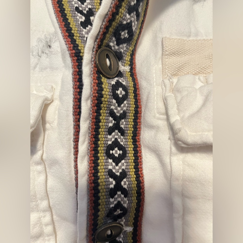 Free People Women’s Weekend Wanderer White /Gray Hood LS BD Cotton Jacket Size S - Picture 6 of 16